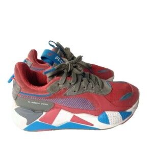 PUMA RS-X Red Gray Blue Running System Shoes Youth Size 5 C Sneakers